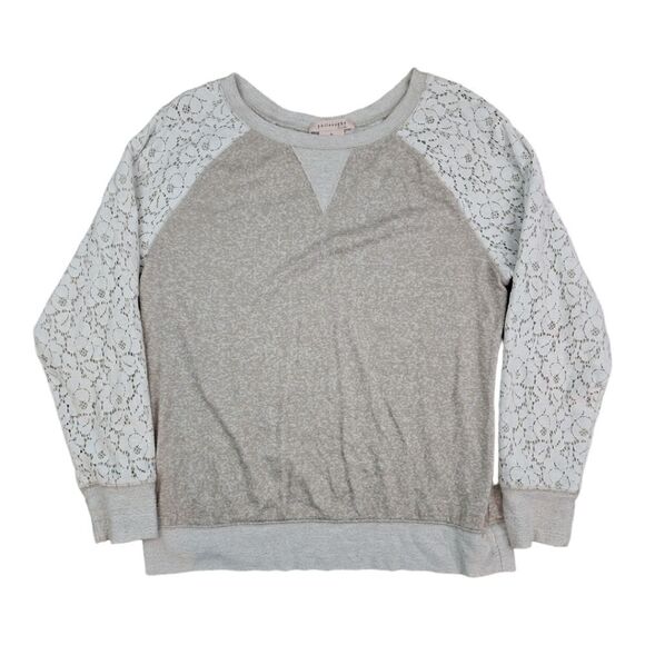 Philosophy Sweaters - PHILOSOPHY REPUBLIC CLOTHING Lace Sleeve Oatmeal French Terry Sweatshirt XL